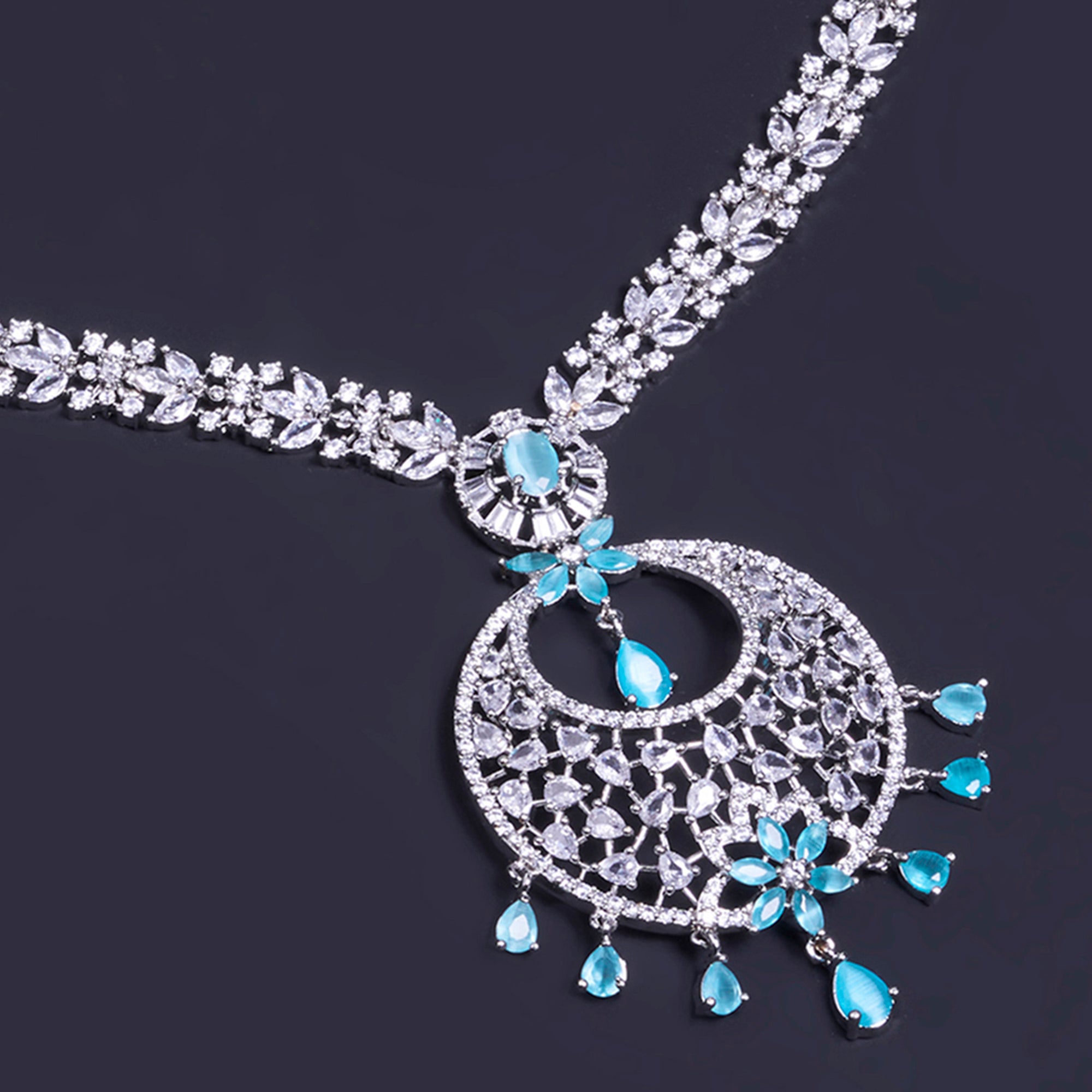 Long Blue American diamond set with Earring-Mivanaa